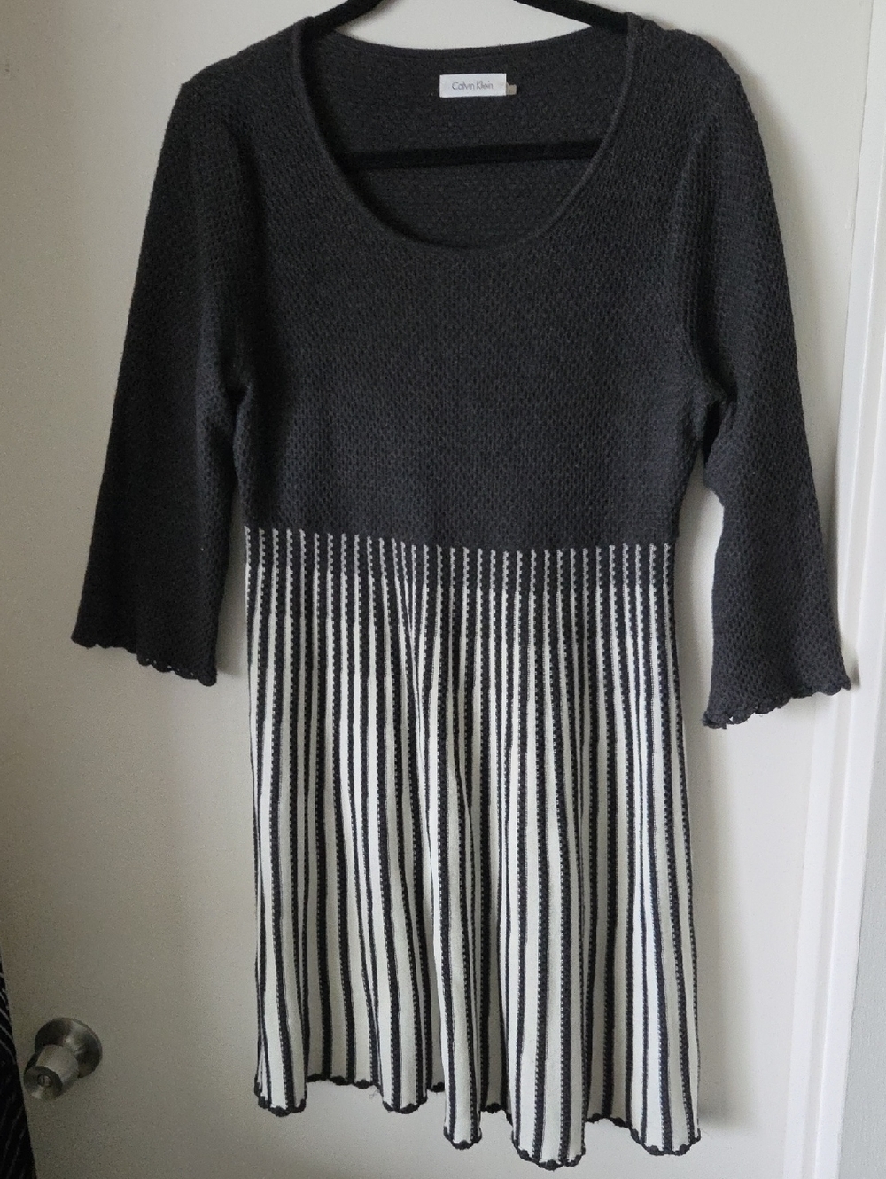 Calvin Klein Charcoal & White Knit Fit-and-Flare Dress